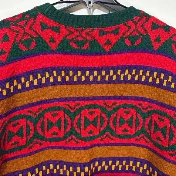 Vintage Diana Marco 90s Red Green Knit Tunic Holiday Long Sleeve Sweater Large - Picture 5 of 12